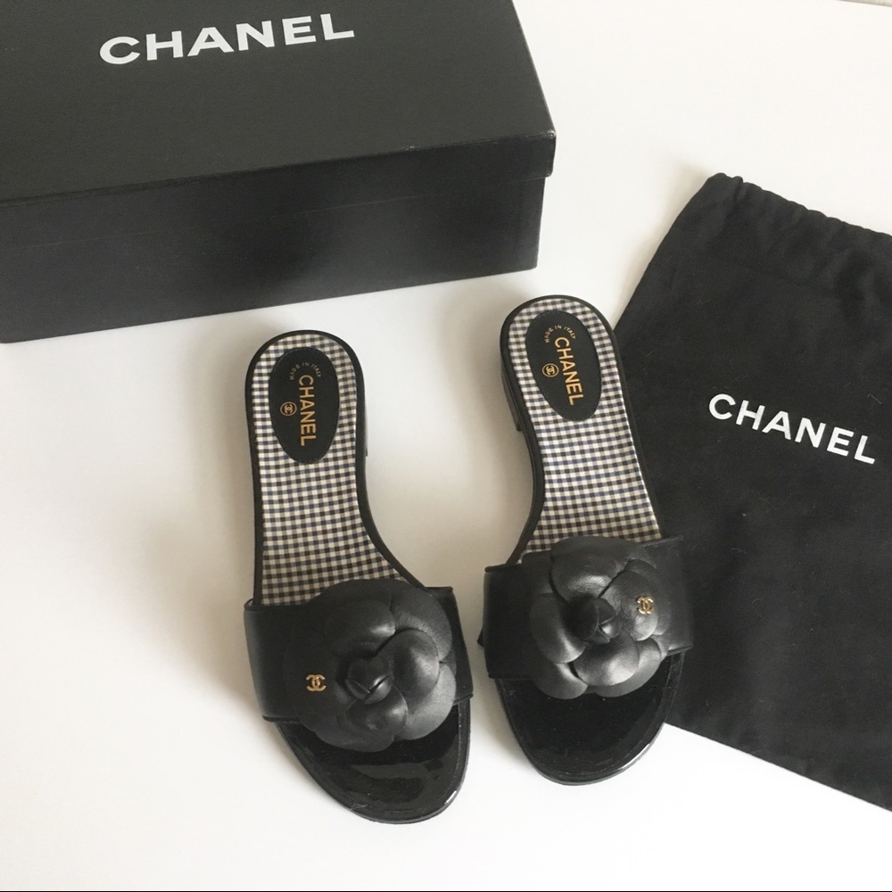 Authentic Black Chanel Camellia Sandal/Mule SZ 37
